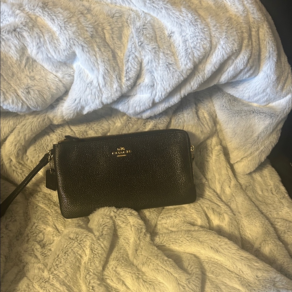 Coach Pebbled Black Leather Wristlet